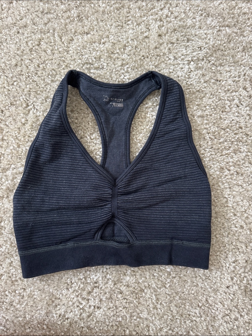 American Eagle Outfitters Ribbed Racerback Sports Bralette - Black